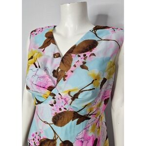 Vintage 1970s Floral Maxi Dress, Gown, Sheer, Chiffon, Pink and Blue